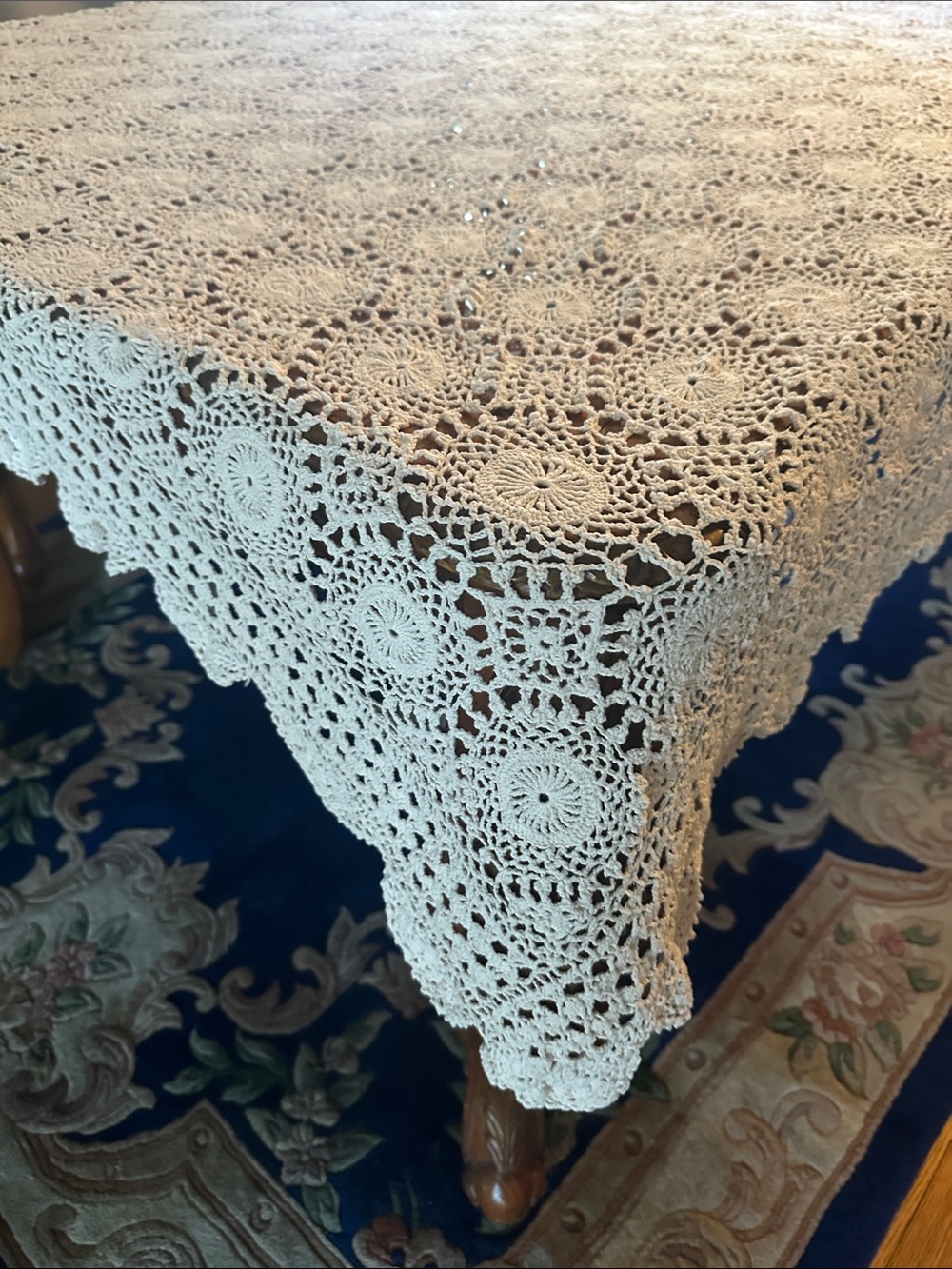 Handmade Crochet tablecloth in Cream/ like New
